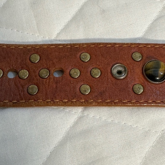 Michael Kors Brown Boho Wide Genuine Leather Beaded Studded Belt Buckle Size L - Picture 12 of 12